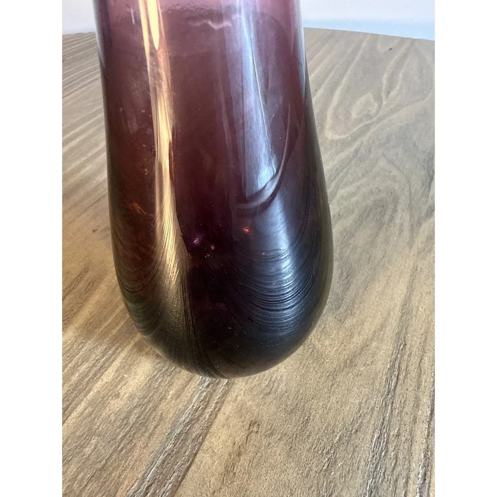 Vintage Mid Century Modern Amethyst Purple Swung Glass Bud Vase 11.25